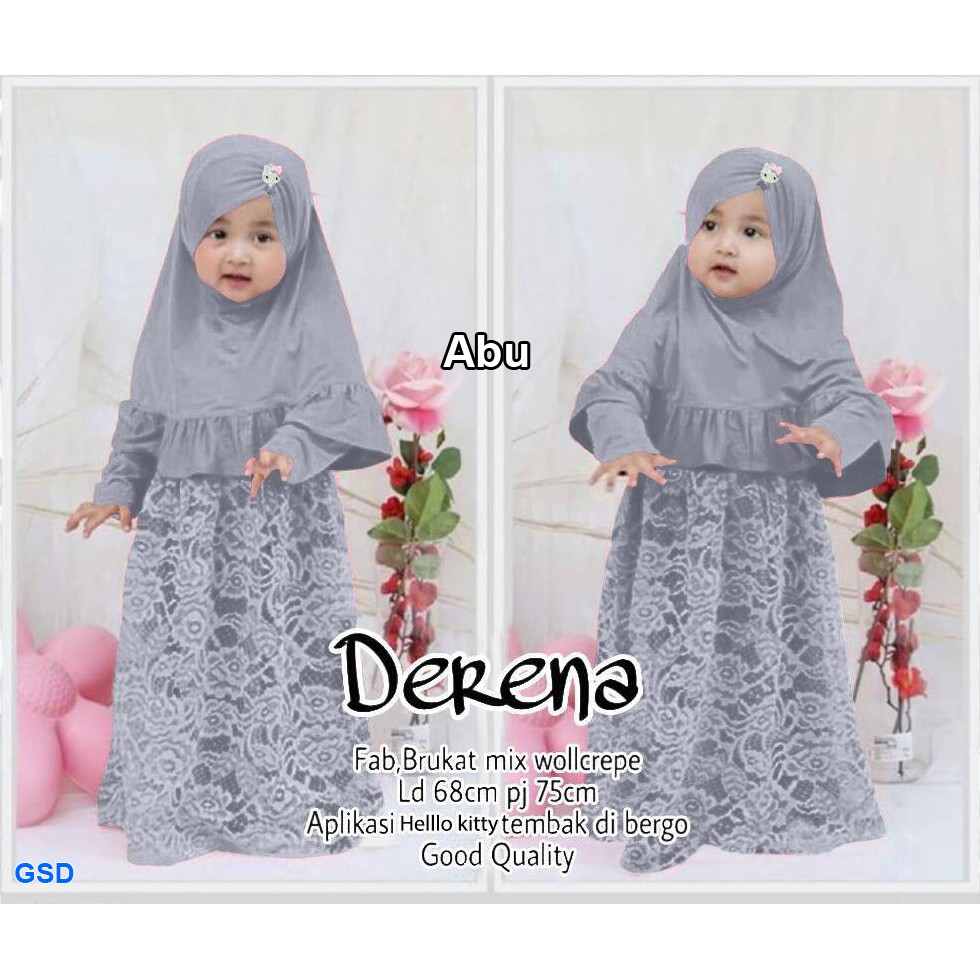 Kids derena/gamis syari+pashmina instan/baju muslim brokat/busana muslim set anak murah