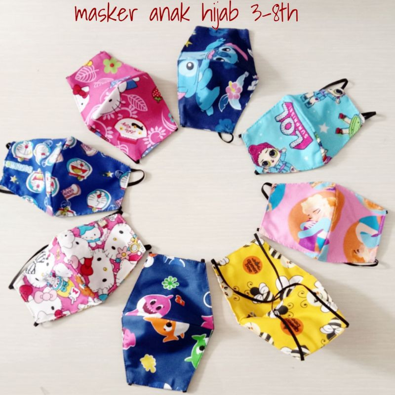 masker anak hijab tali hijab / headloop tali belakang karakter lucu