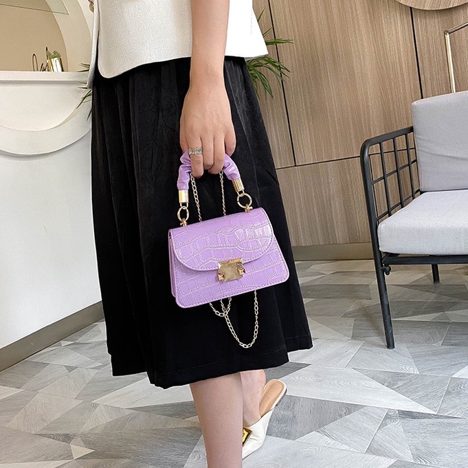 OVERFLOWS.ID Tas Wanita Model Selempang Ala Korea Sling Bag Kerut Croco Tali Rantai Murah Lucu