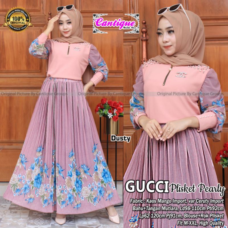 SET WANITA KAOS MANGO DAN ROK PLISKET GUCCI PLISKET PEARLY BY CANTIQUE