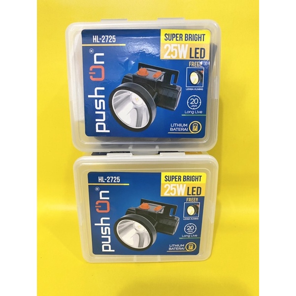 senter kepala led 25 watt super bright / senter kepala push on HL-2725 FREE LENSA KUNING / SENTER MEMANCING / SENTER KEPALA SERBAGUNA