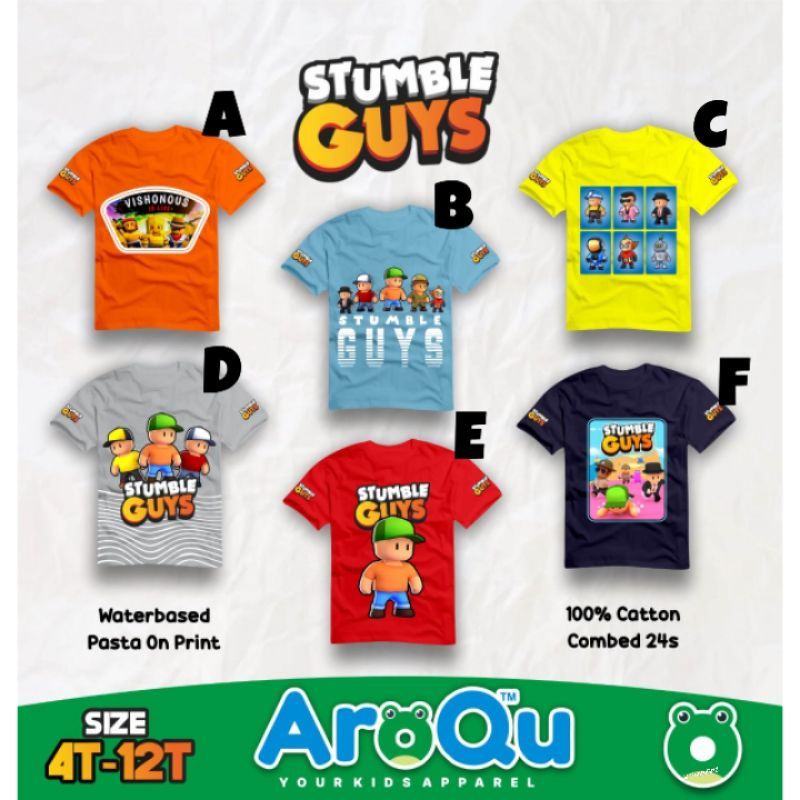 Kaos AroQu T-Shirt Boy STUMBLE GUYS series size 4-12 T aroqu stumble guys