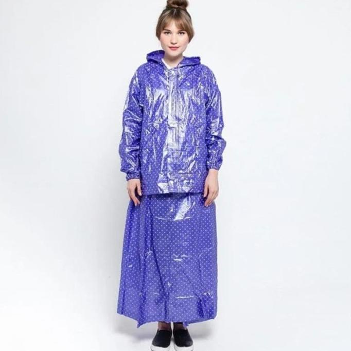 Setelan Jas Hujan Rok Wanita / Jas Hujan Wanita / Pvc / Plevia - 870 - Biru
