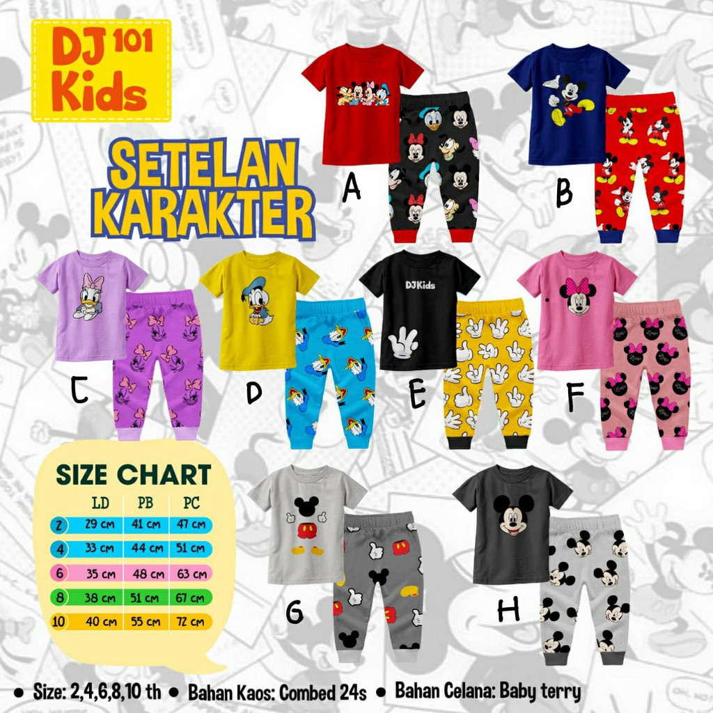SETELAN ANAK DISNEY SERIES COWOK CEWEK DJ KIDS 101 2T 4T 6T 8T 10T TERBARU