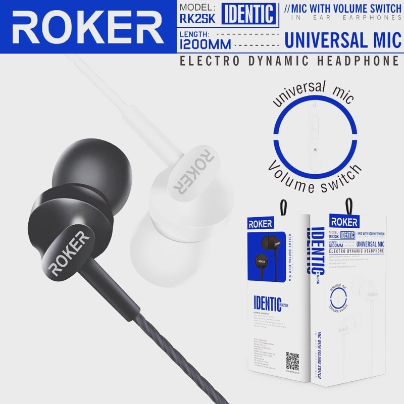 GROSIR HANDSFREE ROKER RK25K INDENTIC WITH VOLUME CONTROLLER EXTRABASS EARPHONE ORIGINAL