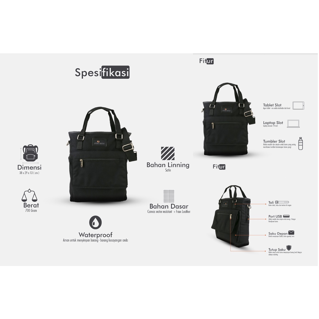 FOR NIGHT BLACK |ManNeedMe x URBAN| Tas Selempang Pria Jinjing Tote Bag ORIGINAL