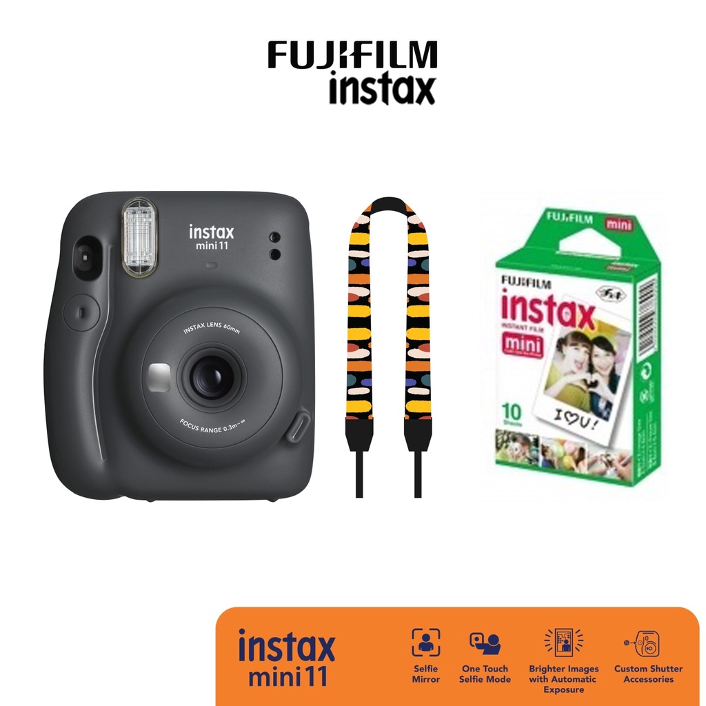 Fujifilm Instax Mini 11 BTS Instant Film Camera Garansi Resmi Fujifilm Indonesia-Grey STRAP PACKAGE