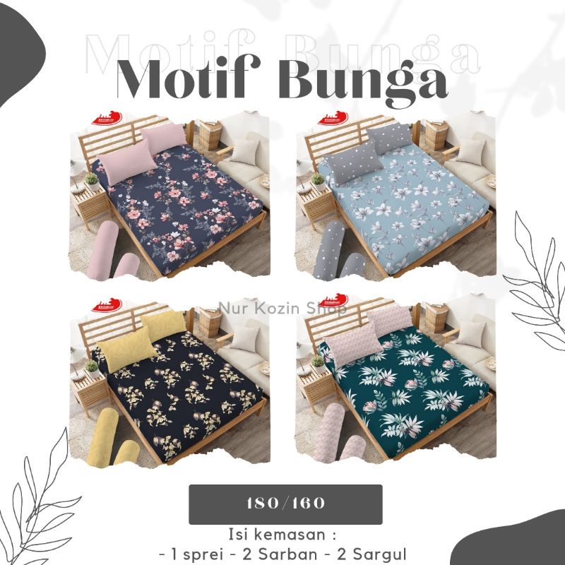 Sprei Kintakun D'luxe Kirana 180x200 / 160x200 New Motif Bunga (5in1) 20 cm