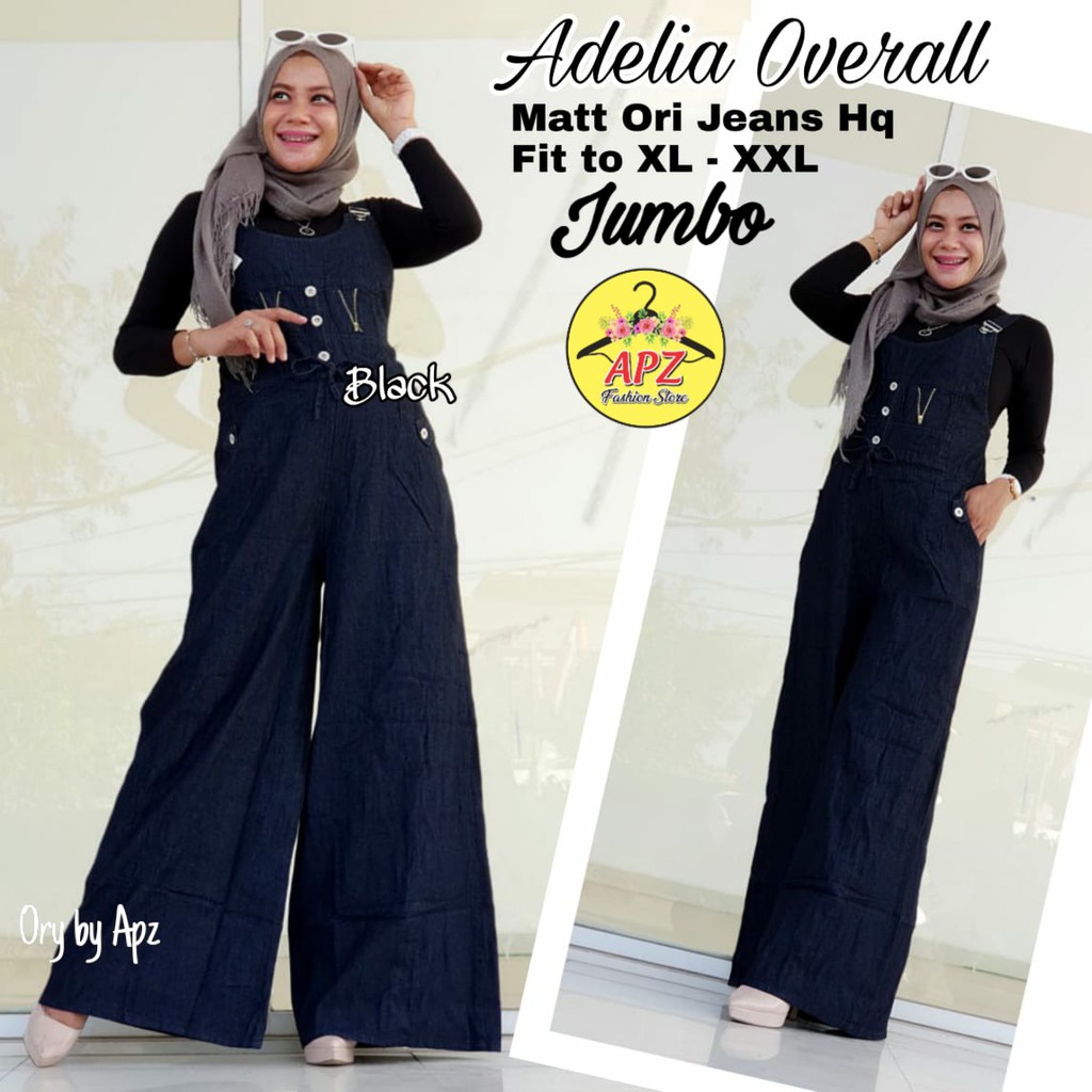 (BISA COD) ADELIA OVERALL!! SIZE JUMBO FIT XXL MATT JEANS WASH