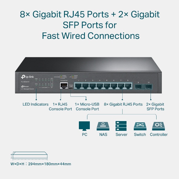 JetStream TP-Link TL-SG3210 8 Port Gigabit Managed Switch L2+ 2 SFP Ports