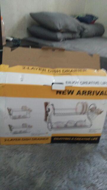 Rak Piring Stainless Minimalis Peralatan Dapur 2 Tingkat