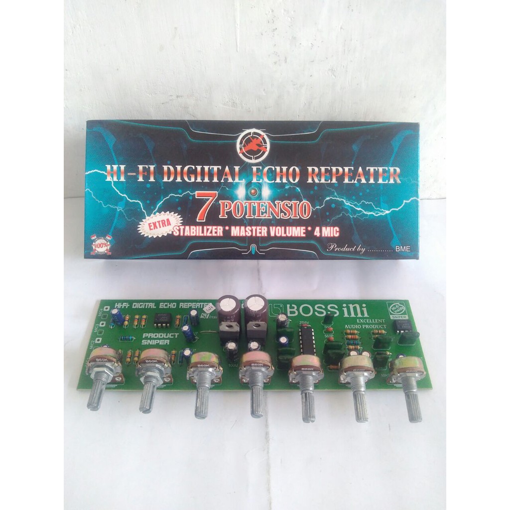 Kit digital echo repeater 7 potensio with stabilizer + master volume + 4 mic