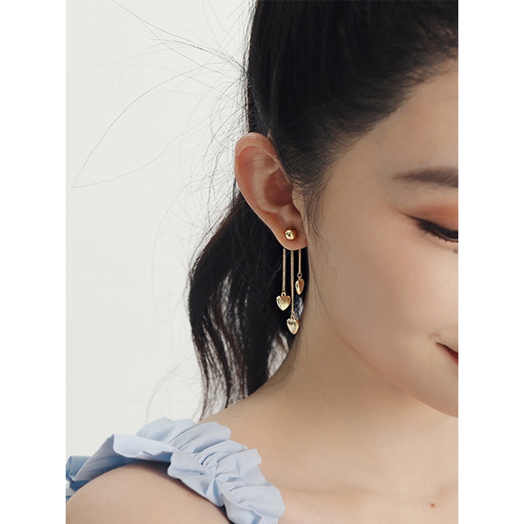 Anting Rantai Rumbai Bentuk Hati Bahan S925 Silver Needle Gaya Korea