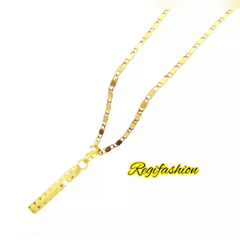 Kalung titanium liontin bambu gold fashion wanita terlaris anti karat tidak luntur