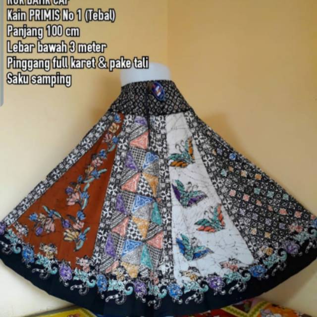 Jual rok batik tulis cap cantik panjang muslim hijab lilit payung lebar skirt kantor bunga coklat