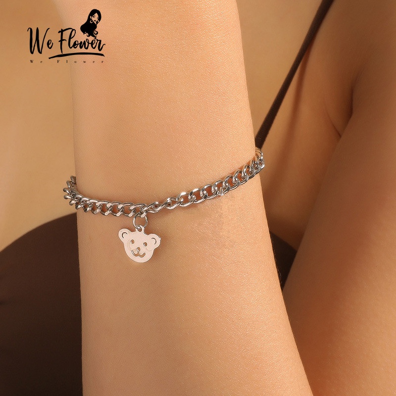 We Flower Gelang Rantai Warna Silver Gaya Hip hop Untuk Wanita