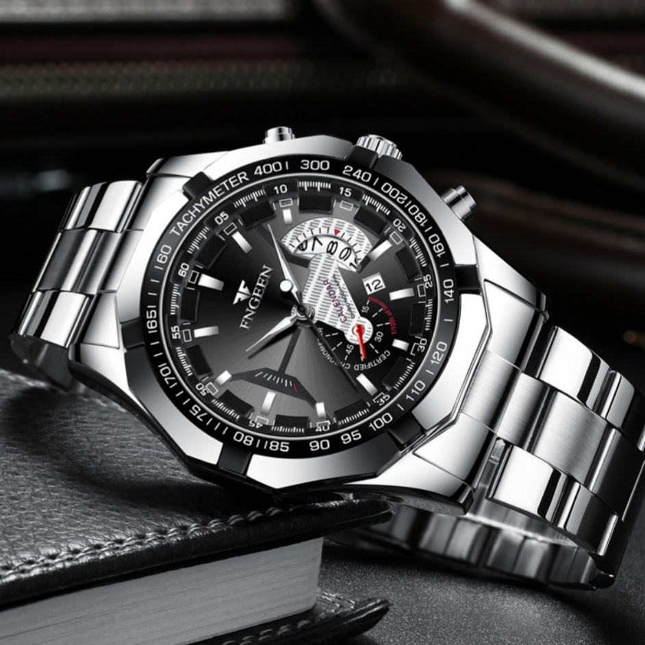 JAM TANGAN IMPORT PRIA FNGEEN JAM008S3 SILVER CLEMENTE COWOK GLOW IN THE DARK ORIGINAL MURAH BRANDED