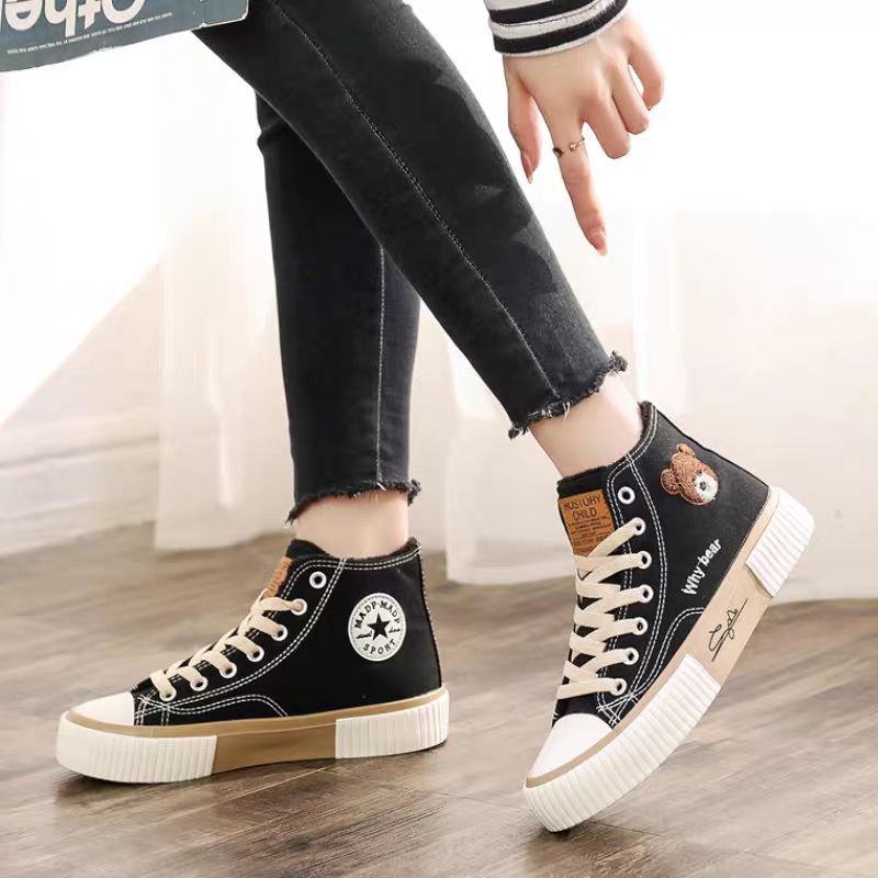 COD Sneakersdaily 801 Sepatu Sneakers Kanvas Wanita Sepatu Hitam kanvas