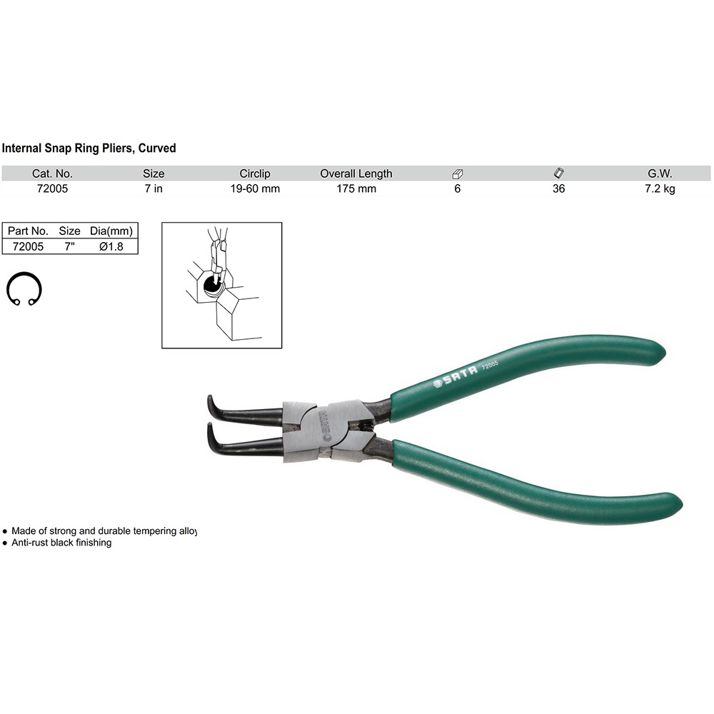 Tang Snap Ring External Close Curved 7 Inch 72005 SATA TOOLS