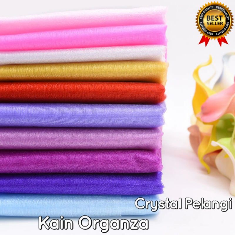 Kain Organza Cristal Pelangi. Bahan Organza Crystal Pelangi. Organza Kristal Metalik Premium