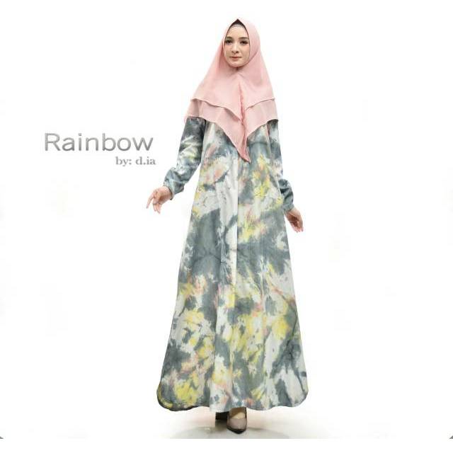 Setelan Wanita Muslim Terbaru Gamis Hijab Terbaru Rainbow Mikro Ceruti Babydoll