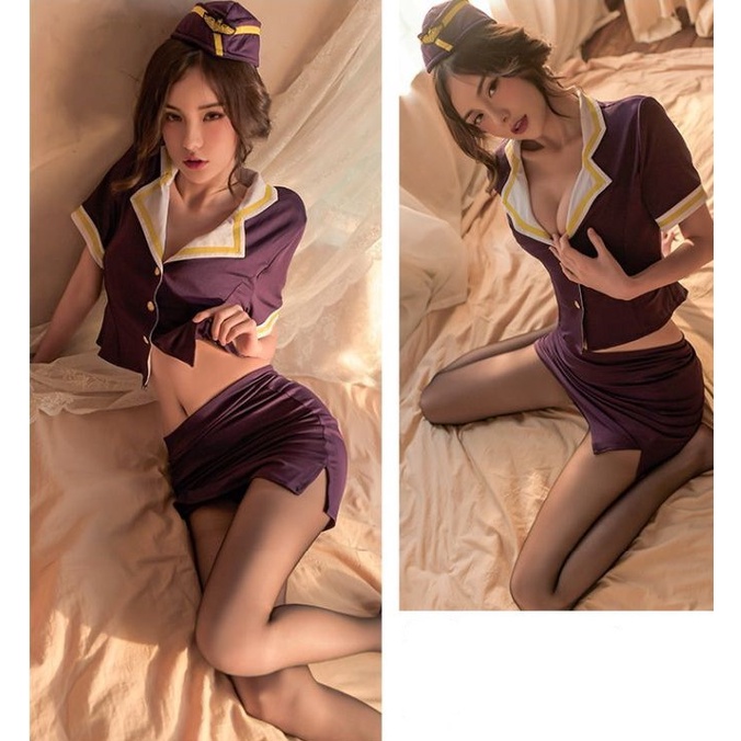 Ɛѵҽ Kostum Lingerie Seksi Wanita Lingerie Cosplay Seragam Pramugari 1242