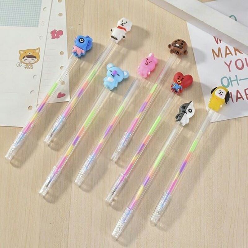 MoonLand Pena Warna-warni Multi Color Pelangi Rainbow Bolpen Pen Pulpen Karakter Army Bangtan 154