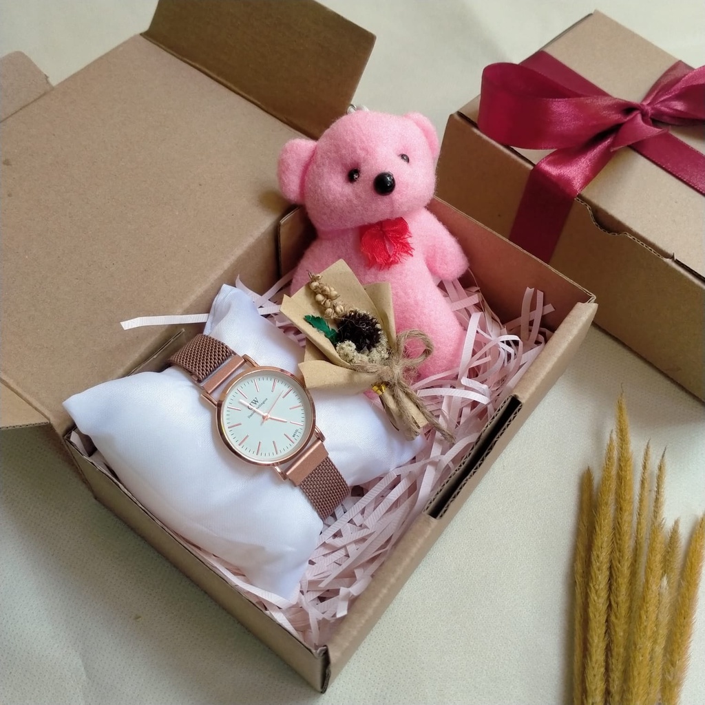 ❤️(PAKET A) GIFTBOX HAMPERS JAM TANGAN CEWEK rantai pasir kado ulang tahun spesial ucapan hadiah wisuda buket bunga murah cantik