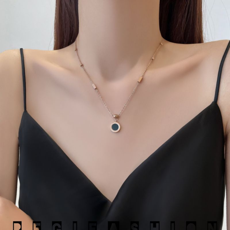 { COD } Kalung Titanium Wanita Rantai Dadu Liontin Bulat / Kalung Wanita Korea Model Terbaru / Kalung Titanium Asli Import