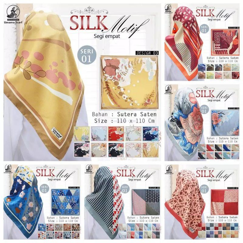 ❤Miss.Vinka❤ Jilbab Pesta Umama SILK MOTIF Segi Empat / Hijab Square Satin