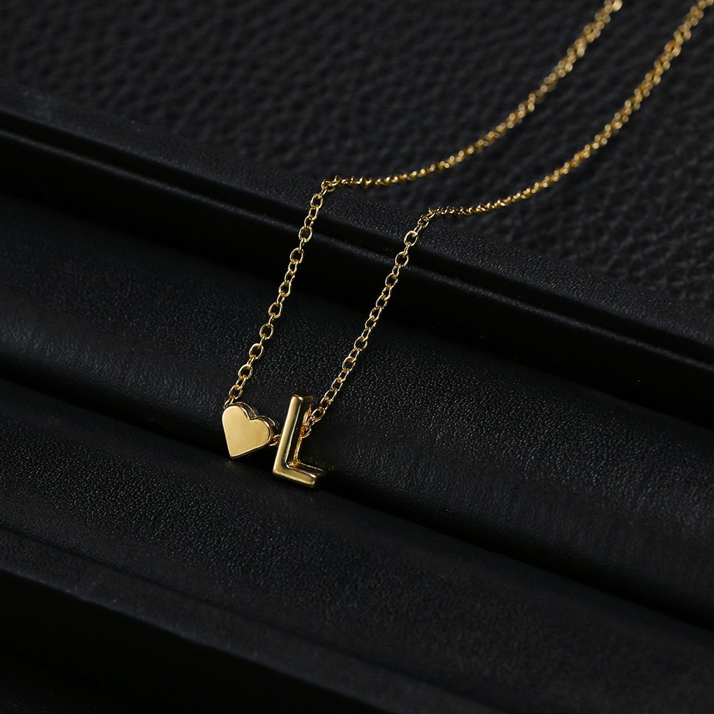 ❤❤❤Kalung Rantai Klavikula Hias Liontin 26 Huruf Bentuk Hati Untuk Wanita