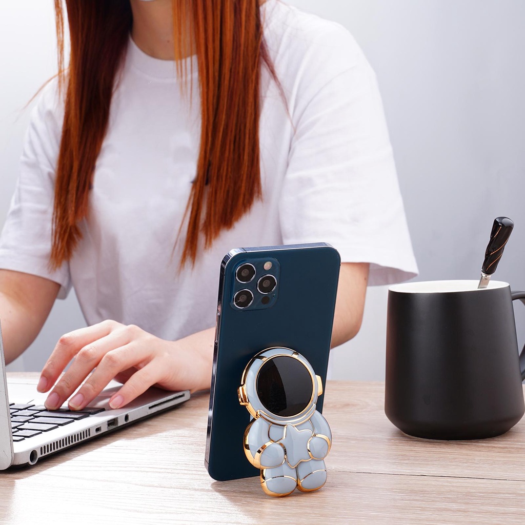 Bracket Dudukan Handphone Universal Model Lipat Bahan Plastik Bentuk Astronot 6D