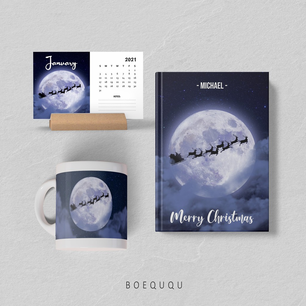 

[SET 3 IN 1] Hampers Notebook Mug Custom Wood Kalender 2024 / Custom Hampers Hadiah Custom Desain