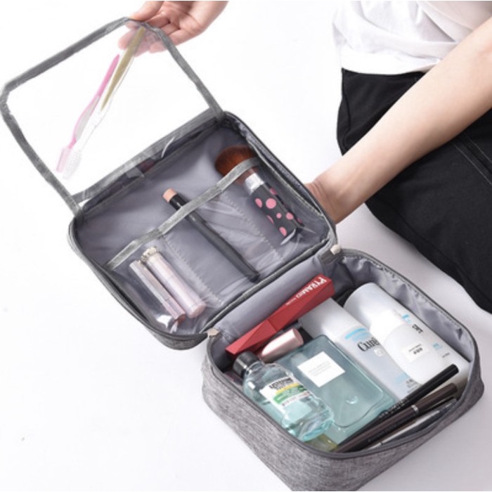 Tas Duffel Organizer WRF76 Tas Kosmetik Alat Mandi Travel Toiletry Bag Polyester Waterproof - Abu-ab