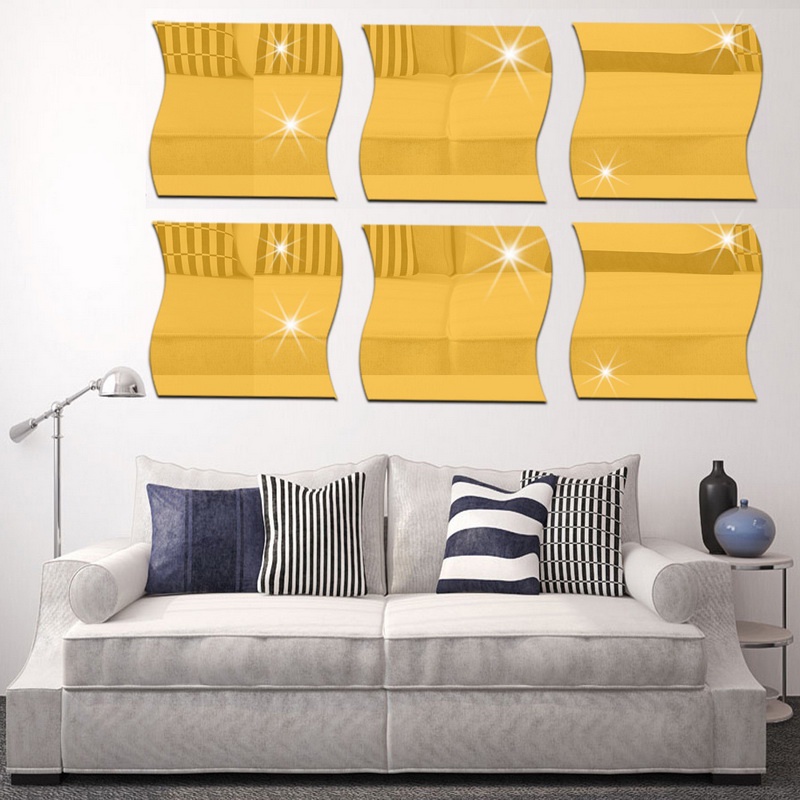 6Pcs/Set Wave Shape Mirror Wall Stickers