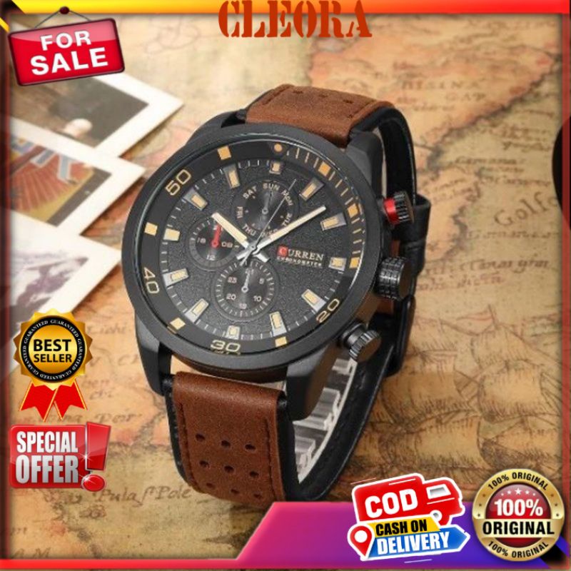 Jam Tangan Pria New CURREN Japan Quartz Analog Ori Tali Kulit Chronograph Tidak Aktif Jam Tangan Ori
