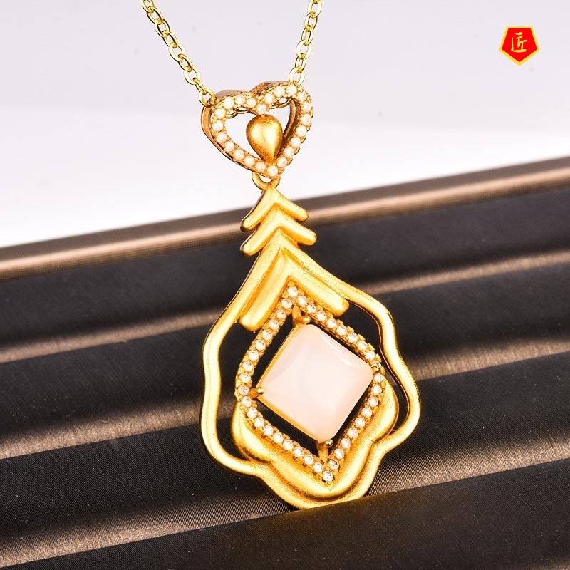 [Ready Stock]Square Hetian White Jade Love Pendant Elegant and Exquisite