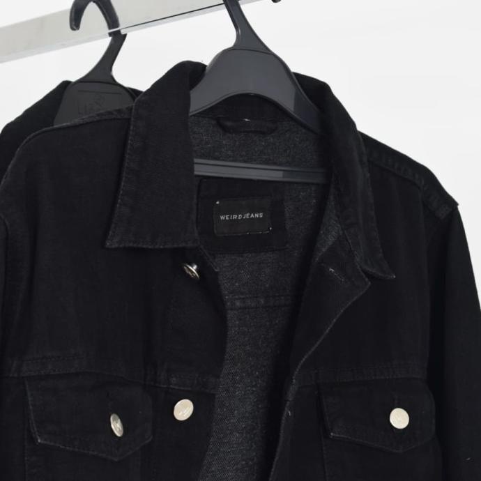 weird jeans - black - jacket denim pria hitam ripped slimfit - hitam,s