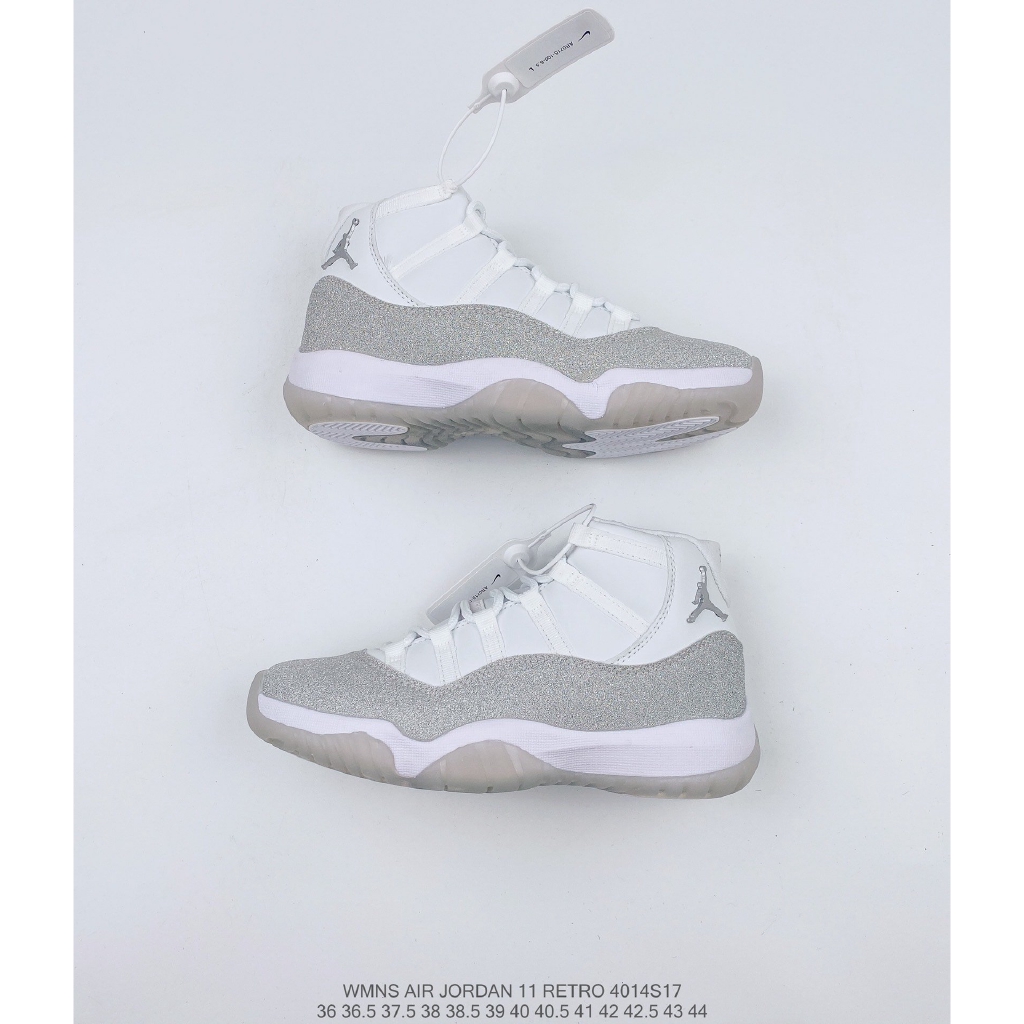 Sepatu Sneakers Olahraga Pria Model Nike Air Jordan 11 Retro Warna Putih / Silver Metalik | Shopee Indonesia
