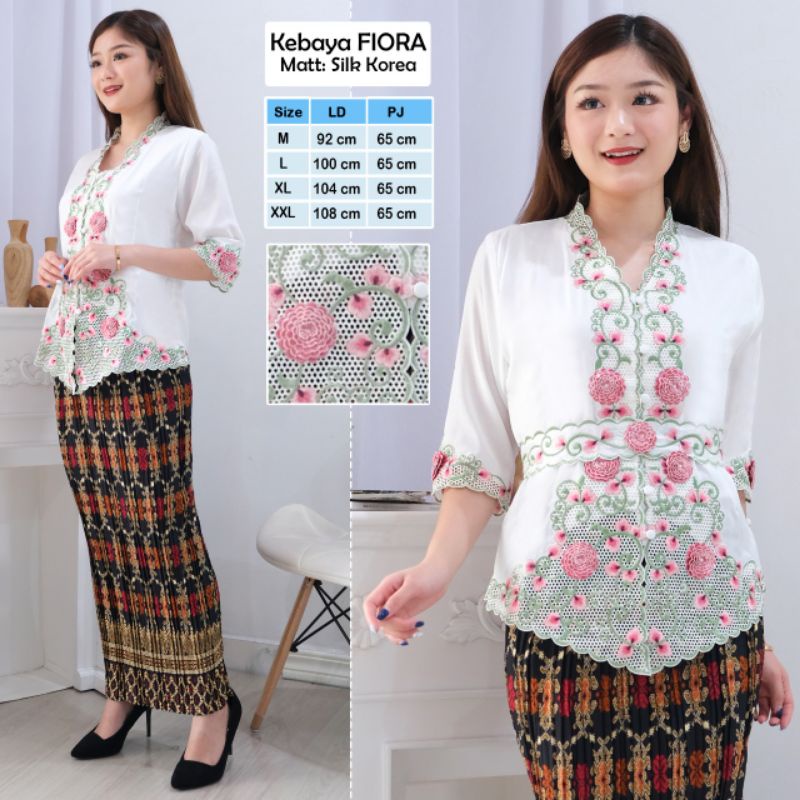 Atasan Kebaya encim modern katun silky import kombinasi brukat bordir lengan 3/4 senada wanita-2