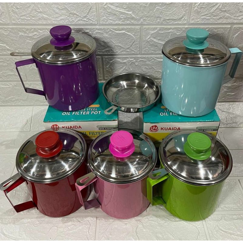Oil Pot Stainless steel Warna Tempat Saringan Minyak Jelant