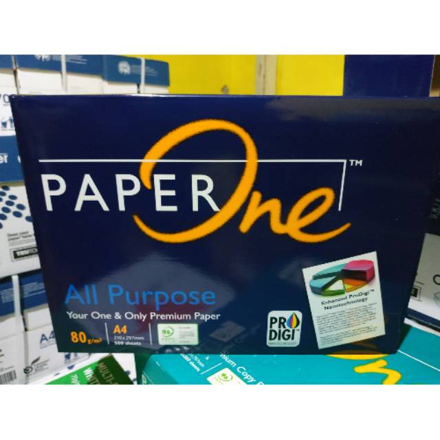 

Kertas A4 80 gram paper one 1 dus isi 5 rim