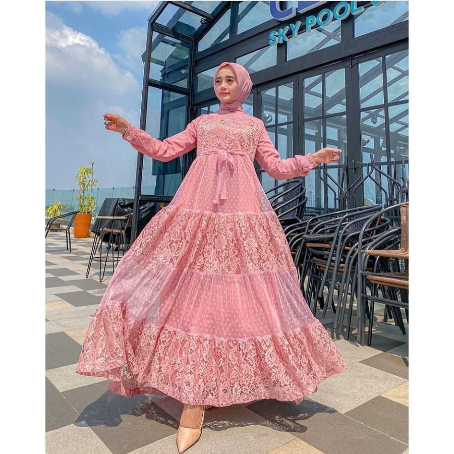 Gamis Pesta Wanita  Brukat Jumbo gaun brokat tile dot premium ootd kondangan asmirandah shilla maxi,