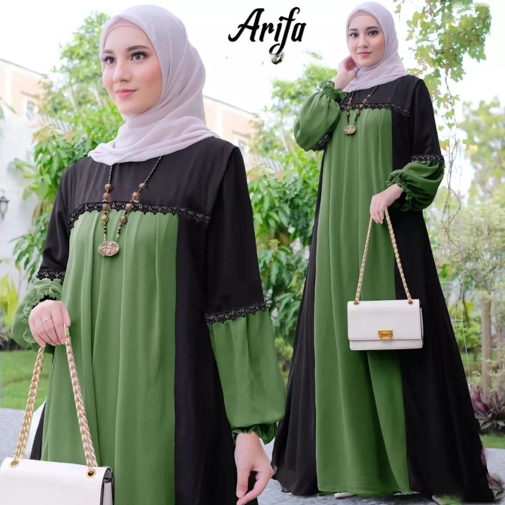 Gamis Pesta Mewah Elegan Arifa Dress Premium Busana Muslim Wanita Terbaru Gamis Jumbo Ceruty Babydoll Baju Wanita Lengan Balon