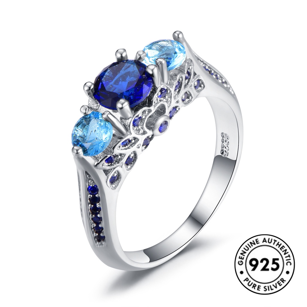 Cincin Kristal Berlian Biru Bahan S925 Silver