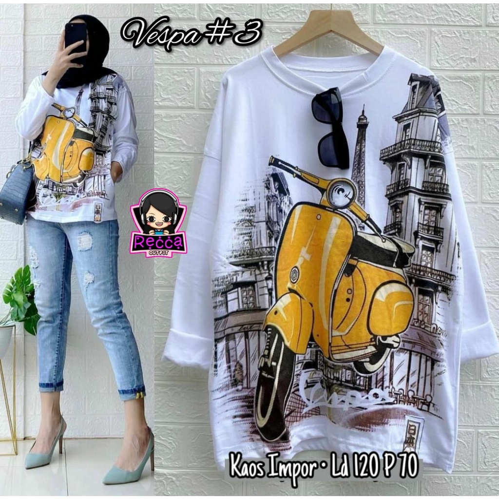 ATASAN BLOUSE WANITA JUMBO VESPA #3 LD 120 PB 70 KAOS IMPORT PREMIUM HARIAN REMAJA IBU IBU CEWE TERB