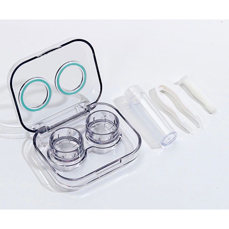 KMN Softlens Case Bening Plastik Tempat Kontak Lensa + Jepitan + Tongkat + Botol Tempat Softlens Bening Case Softlen Set Tempat Kotak Lensa Mata