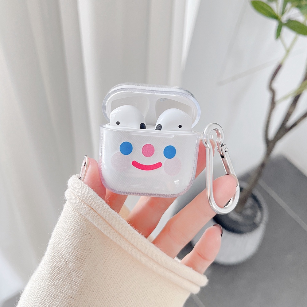 Soft Case TPU Transparan Motif Smiley Dengan Kait Untuk Earphone Mini Pro 4 TWS Air Pro 4 5