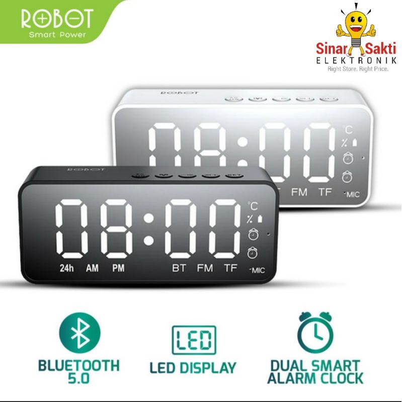 Robot Jam Meja Led Digital + Speaker Bluetooth Wireless Alarm Clock FM