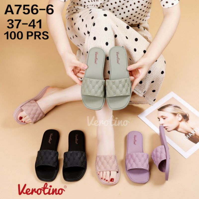 A729-131 Sandal Selop Jelly Wanita Verotino Sendal Karet Slop Cewek Perempuan A756-6 A756 756 756-6 A729 729 Glanzton Motif Bintik Teplek Flat Murah Impor Cantik Simple Import